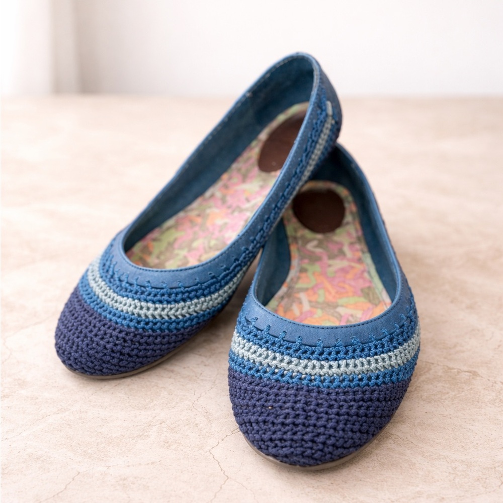 The Sak Blue Crochet Ballet Flats Women’s Size 7.5 Boho Slip On Comfort Shoes